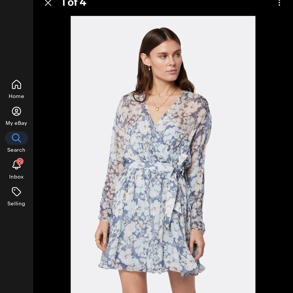 Joie Blue and White Long Sleeve V-Neck Sundress